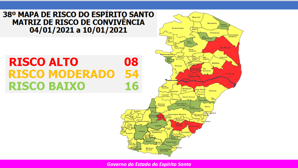 Governo do Espírito Santo divulga 38º Mapa de Risco Covid-19