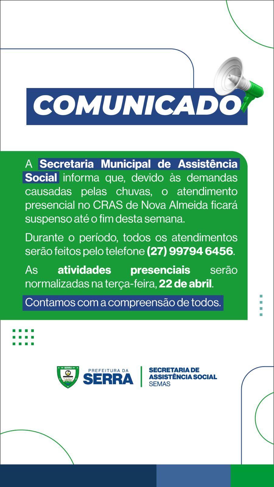 Atendimento no CRAS de Nova Almeida é suspenso temporariamente até 22 de abril